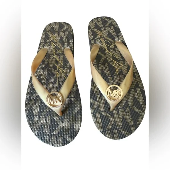 Michael Kors Jet Set Signature Flip Flops Brown/Gold Logo Size 7 - Picture 4 of 10